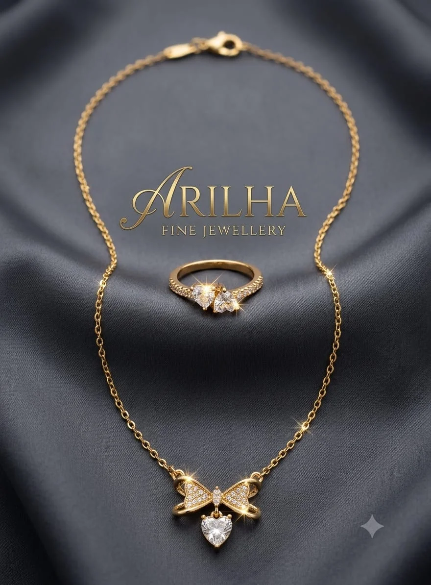 Gold Plated Butterfly Necklace & Ring Set | ARILHA detail view 2