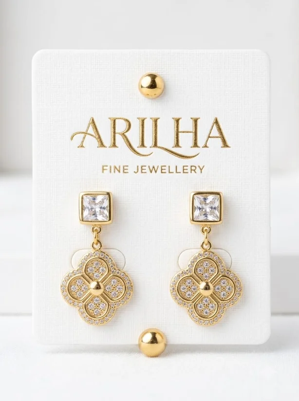 Gold-Plated Crystal Floral Drop Earrings for Women | ARILHA detail view 2