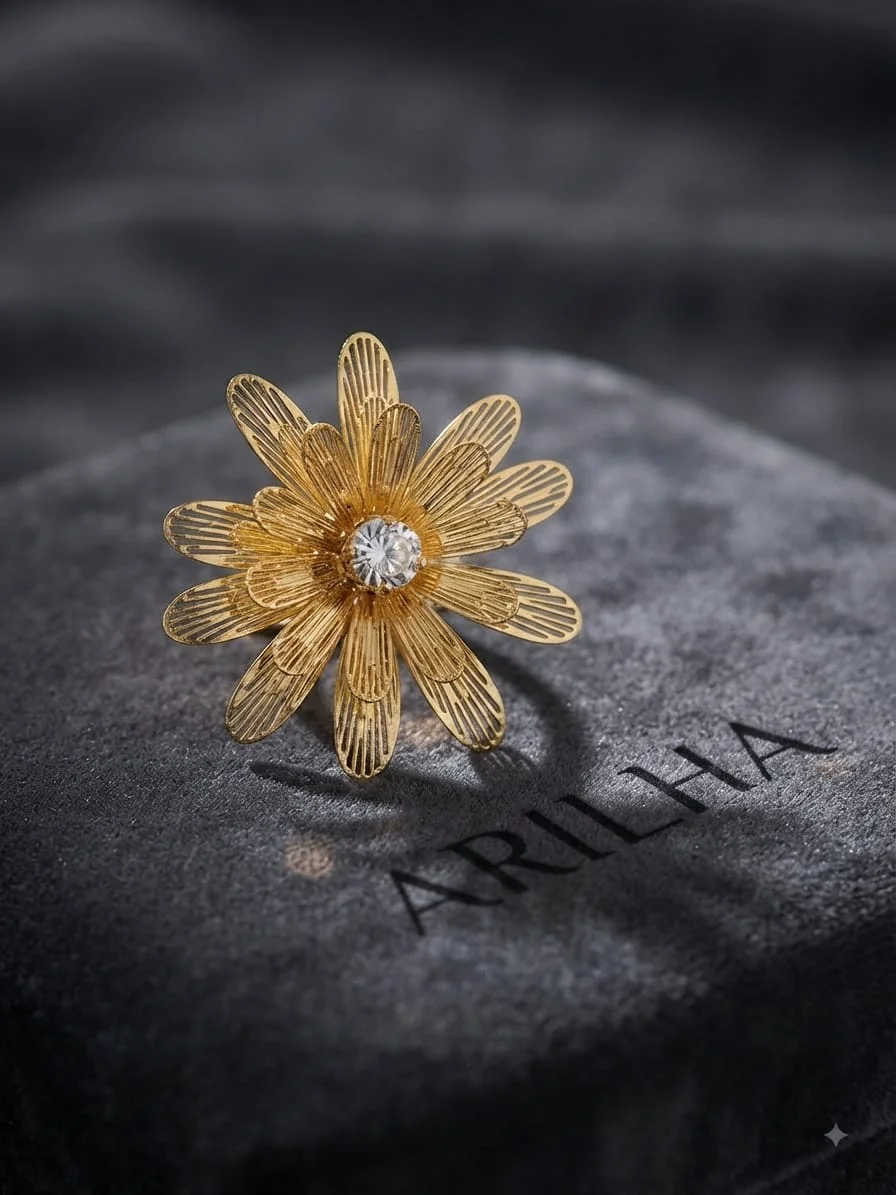Lilly flowers centred stone & metal beed detail view 2
