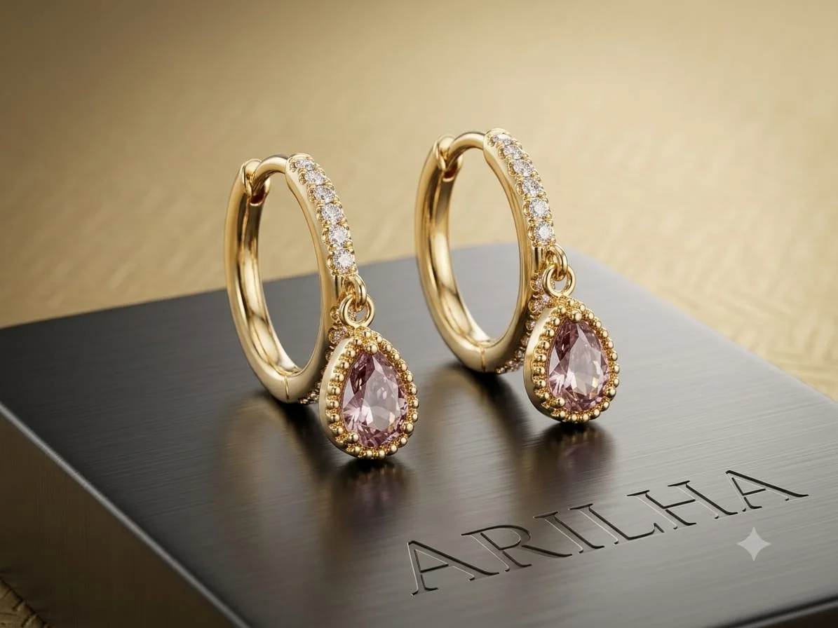 Heart-Shaped Crystal Earrings | Elegant Jewellery | ARILHA detail view 3