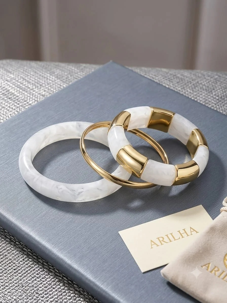 Elegant Gold & Quartz Bangles Set | ARILHA detail view 2