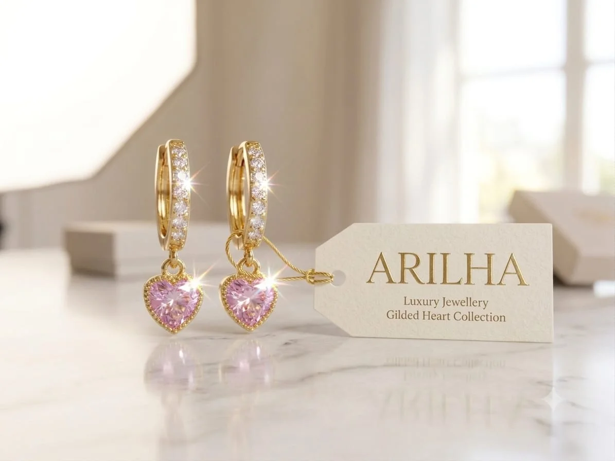 Heart-Shaped Crystal Earrings | Elegant Jewellery | ARILHA detail view 2
